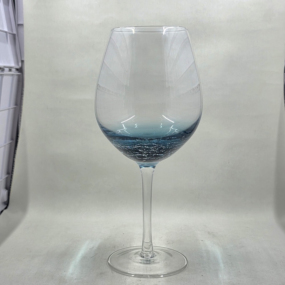 Pier 1 Teal Blue Crackle White Wine Glass 16 Oz 8-7/8" - Picture 5 of 5